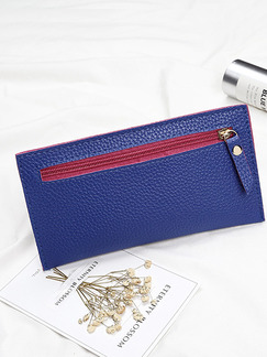 Blue Leather Zip-Around Portable Long Slim Wallet