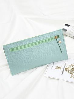 Light Green Leather Zip-Around Portable Long Slim Wallet