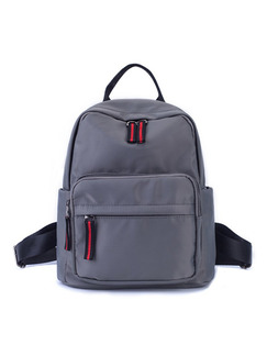Grey Nylon Stripe Zipper Shoulders Backpack Bag