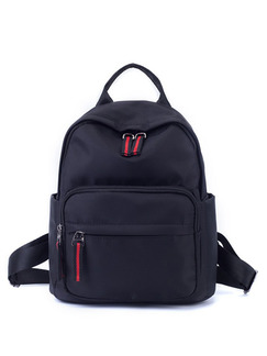 Black Nylon Stripe Zipper Shoulders Backpack Bag