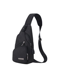 Black Canvas USB Outdoor Waterproof Crossbody Men Bag