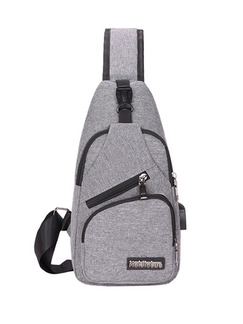 Grey Canvas USB Outdoor Waterproof Crossbody Men Bag