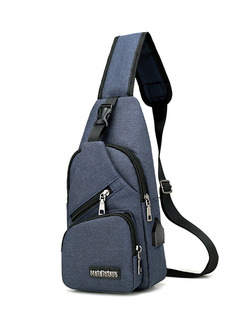 Blue Canvas USB Outdoor Waterproof Crossbody Men Bag