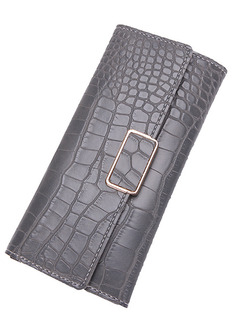 Gray Leather Buckle  Long Wallet