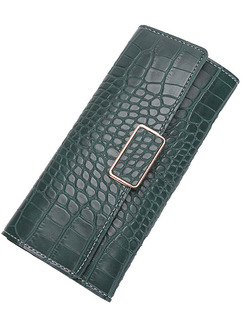Ink Green Leather Buckle  Long Wallet