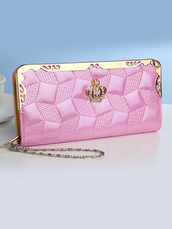 Pink Leather Lingge Zipper Credit Card Long Wallet