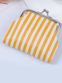 White and Yellow PVC Metal Button Short Coin Purse Wallet