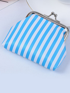 White and Blue PVC Metal Button Short Coin Purse Wallet