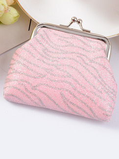 Pink and Light Gray PVC Metal Button Sequin Short Coin Purse Wallet