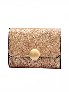 Golden Leather Sequin Magnetic Button Credit Card Photo Holder Short Wallet
