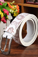 White Printed Single Pin Buckle Leather Men Belt