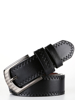 Black Thread Pin Buckle Leather Men Belt