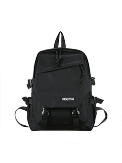 Black Nylon Outdoor Unisex Backpack Hand Bag