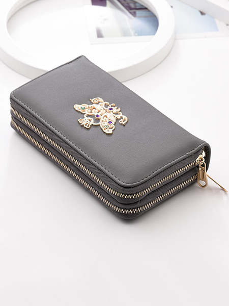 Grey Leatherette Credit Card Zip Around Coin Purse Wallet