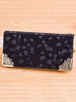 Black Leatherette Credit Card Photo Holder Zip Around Clutch Wallet
