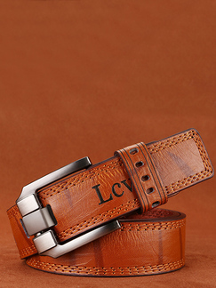 Orange Single Buckle Leather Men Belt