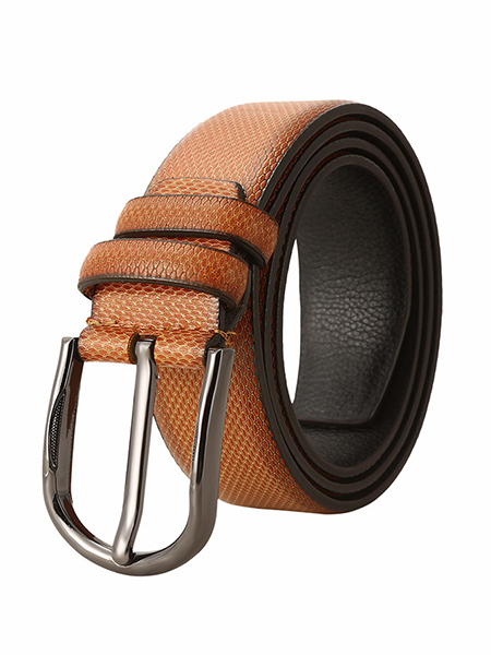 Orange Single Buckle Leather Men Belt