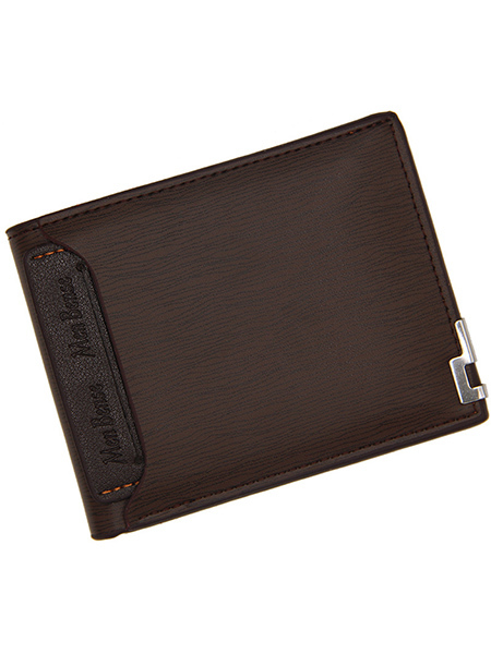 Dark Brown Leatherette Credit Card Photo Holder Bifold Men Wallet