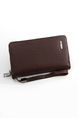Brown Leatherette Credit Card Photo Holder Zip Around Clutch Men Wallet