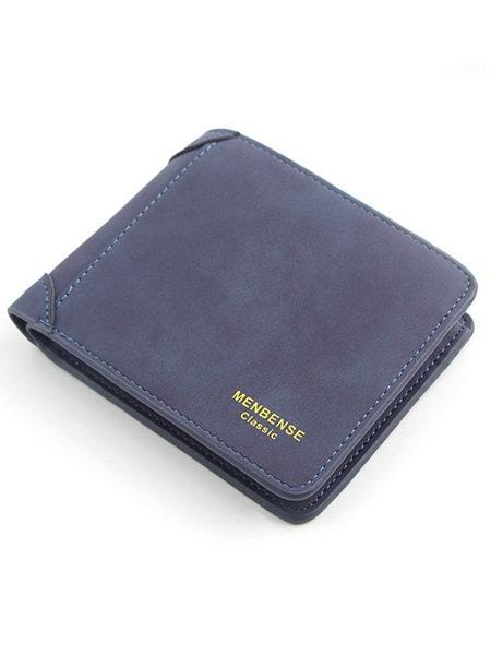 Blue Leatherette Credit Card Photo Holder Bifold Men Wallet