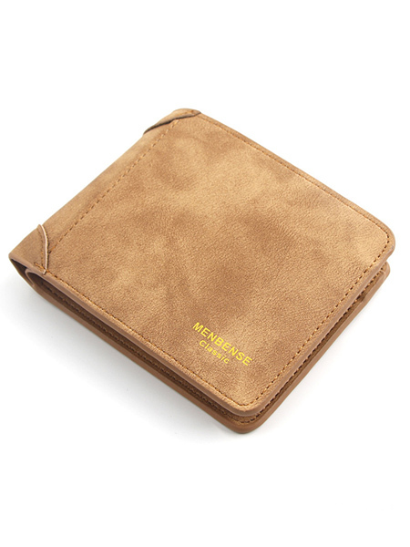 Light Brown Leatherette Credit Card Photo Holder Bifold Men Wallet