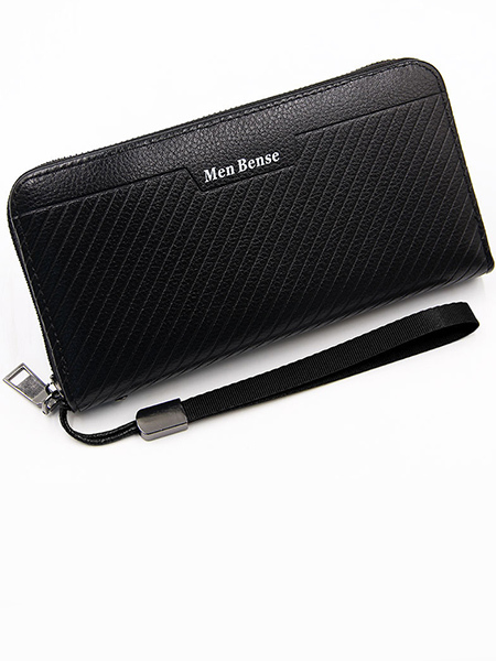 Black Leatherette Credit Card Photo Holder Organizer Zip-Around Clutch Men Wallet