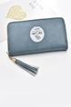 Blue Leatherette Credit Card Photo Holder Organizer Zip-Around Clutch Wallet