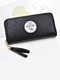 Black Leatherette Credit Card Photo Holder Organizer Zip-Around Clutch Wallet