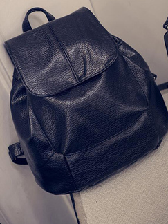 Black Leatherette Drawstring Backpack Bag