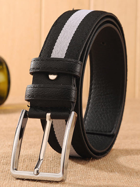Black and White Single Buckle Canvas Leather Men Belt