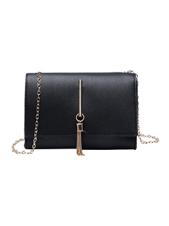Black Leatherette Chain Handle Shoulder Satchel Bag