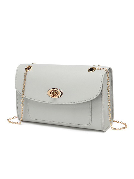 Grey Leatherette Chain Handle Satchel Shoulder Bag