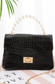 Black Leatherette Chain Handle Satchel Hand Shoulder Bag