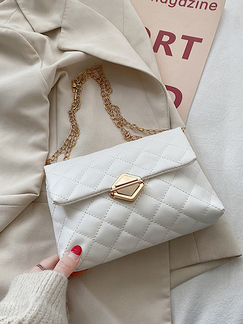 White Leatherette Chain Handle Shoulder Satchel Bag