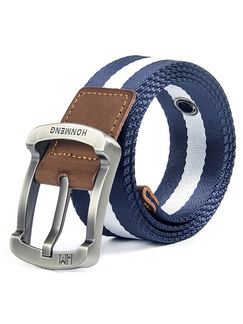 Blue and White Bradied Canvas Men Belt