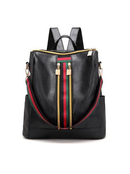 Black Colorful Leatherette Backpack Bag