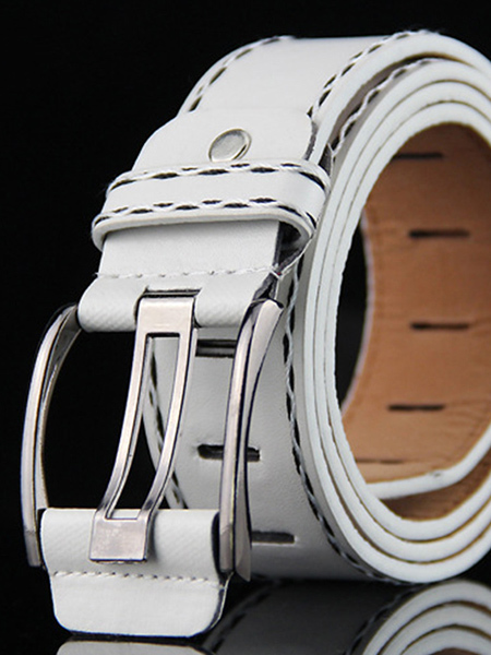 White Classic Single Buckle Leatherette Men Belt