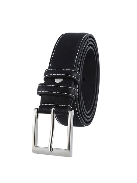 Black Classic Single Buckle Leatherette Men Belt