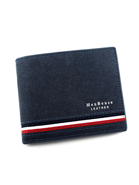 Blue Leatherette Credit Card Photo Holder Bifold Men Wallet