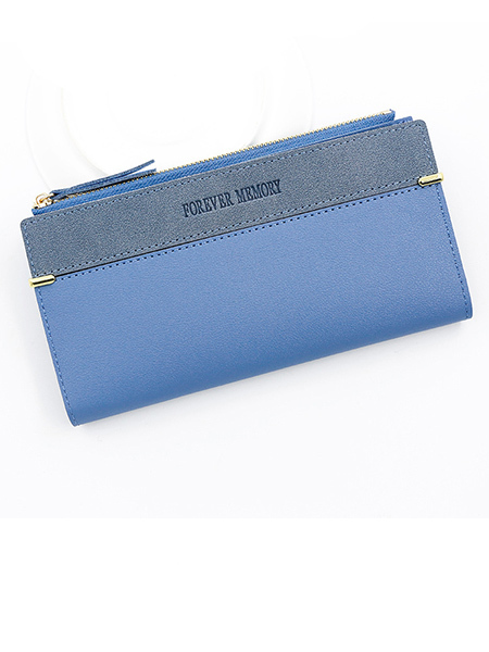 Blue Leatherette Credit Card Photo Holder Clutch Wallet
