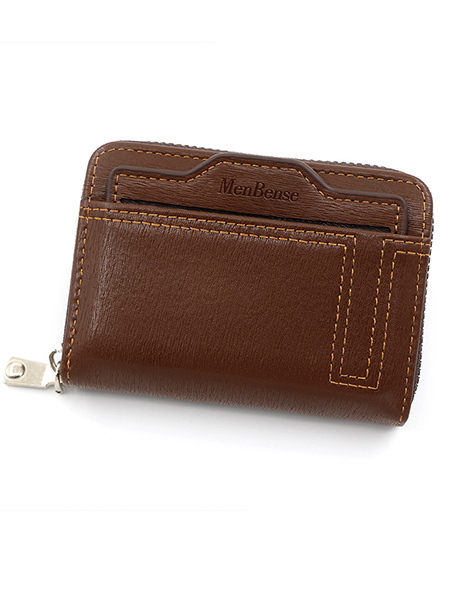 Brown Leatherette Credit Card Photo Holder Coin Purse Men Wallet