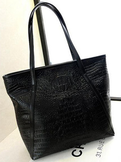 Black Leather Crocodile Pattern Portable Tote Women Bag