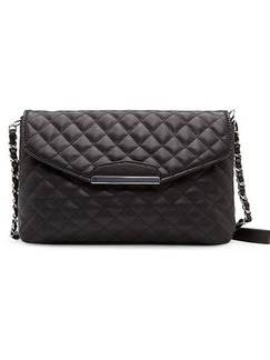 Black Leather Ling Grid Chain Portable Shoulder Quilted Women Bag