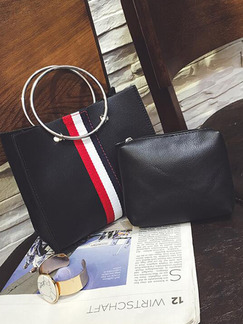 Black Leather Iron Ring Portable Stripe Mother Package Hand Women Bag