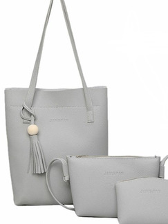 Grey Leather Mother Package Tassel Tote Women Bag