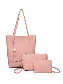 Pink Leather Mother Package Tassel Tote Women Bag