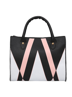 Black Pink and White Leather Triangle Printed Portable Shoulder Hand Women Bag