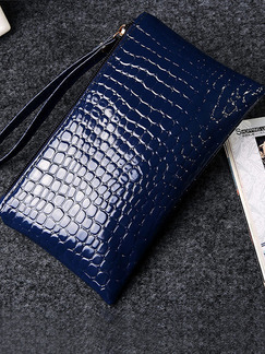Blue Leather Crocodile Pattern Hand Holding Wristlet Wallet