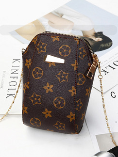 Brown Leather Chain Printed Shoulder  Women Bag