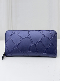 Blue Leather Stone Pattern Zip-Around Wristlet Wallet